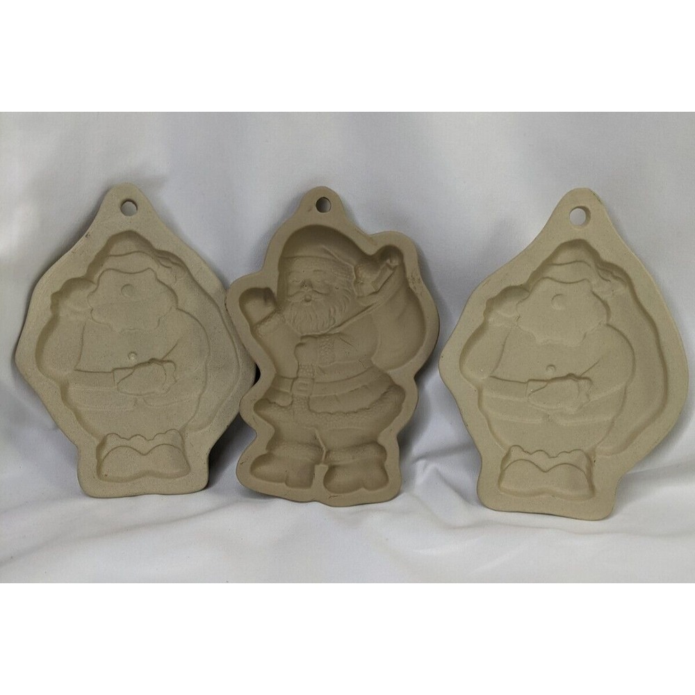 Enesco Sassafras Stone Cookie Mold Santa Claus Christmas 6 Inch Lot of 3
